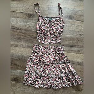 wild fable Floral Smocked Crop Top & Skirt Set